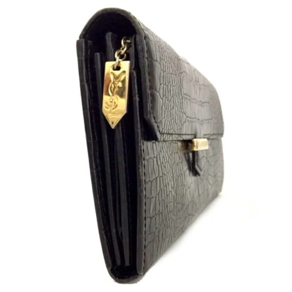 SOLD ❌ Yves Saint Laurent crocodile-embossed black leather wallet - Picture 3 of 7